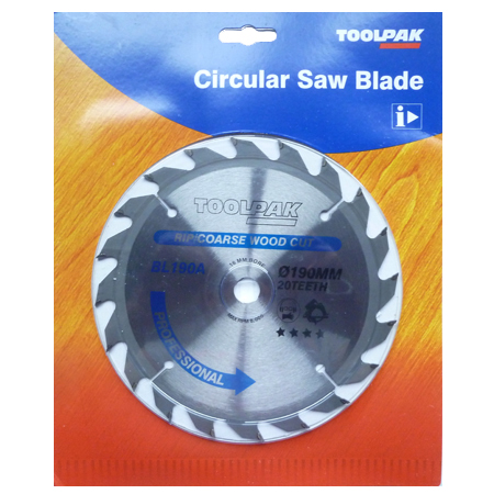 TCT Circular Saw Blade 190mm x 16mm x 20T Professional Toolpak